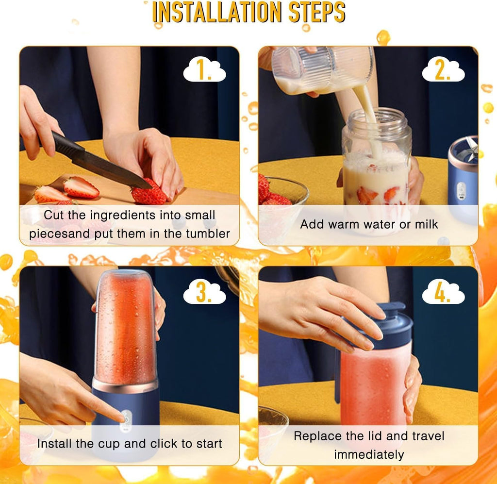 Portable Blender – USB-Rechargeable Smoothie Maker (6 Blades, Crushes Ice, 400 ml)