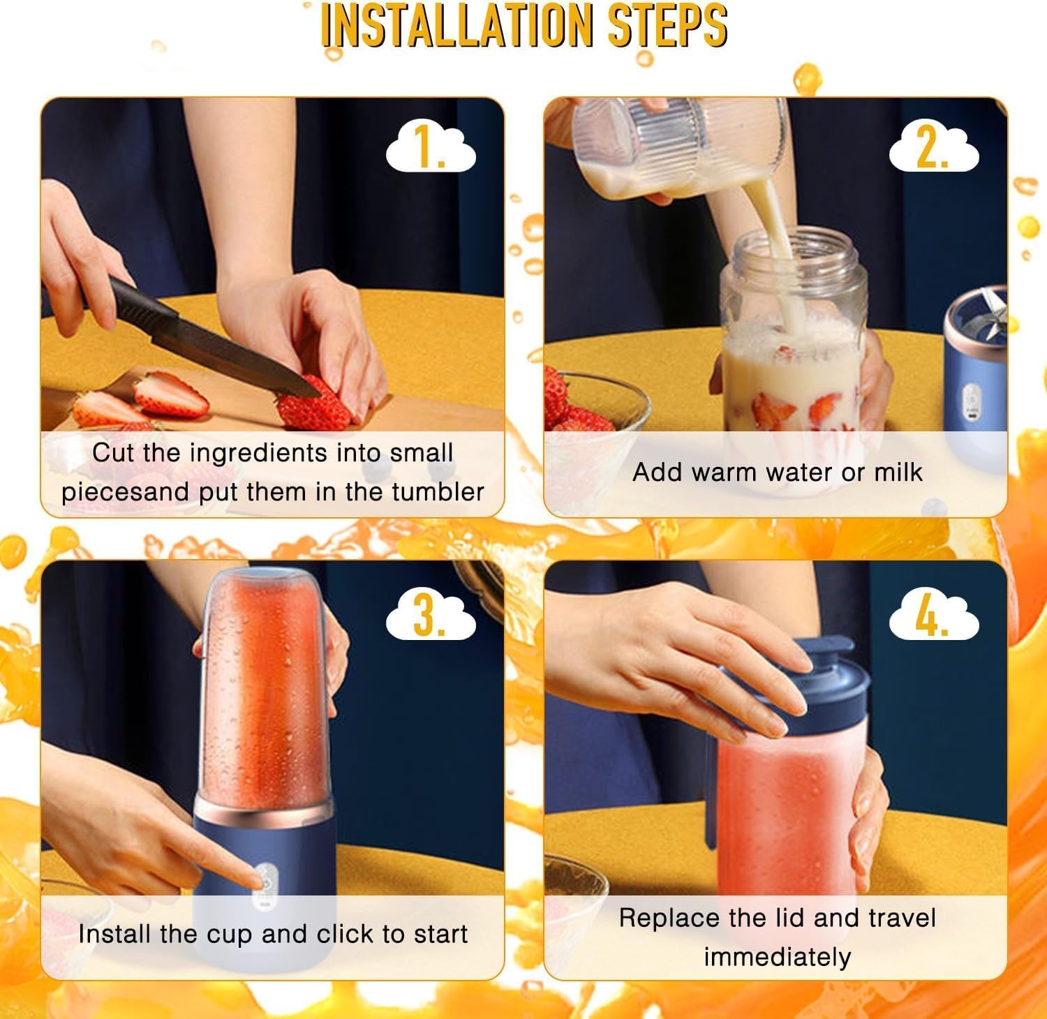 Portable Blender – USB-Rechargeable Smoothie Maker (6 Blades, Crushes Ice, 400 ml)