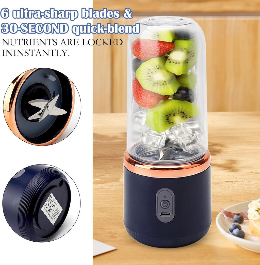 Portable Blender – USB-Rechargeable Smoothie Maker (6 Blades, Crushes Ice, 400 ml)