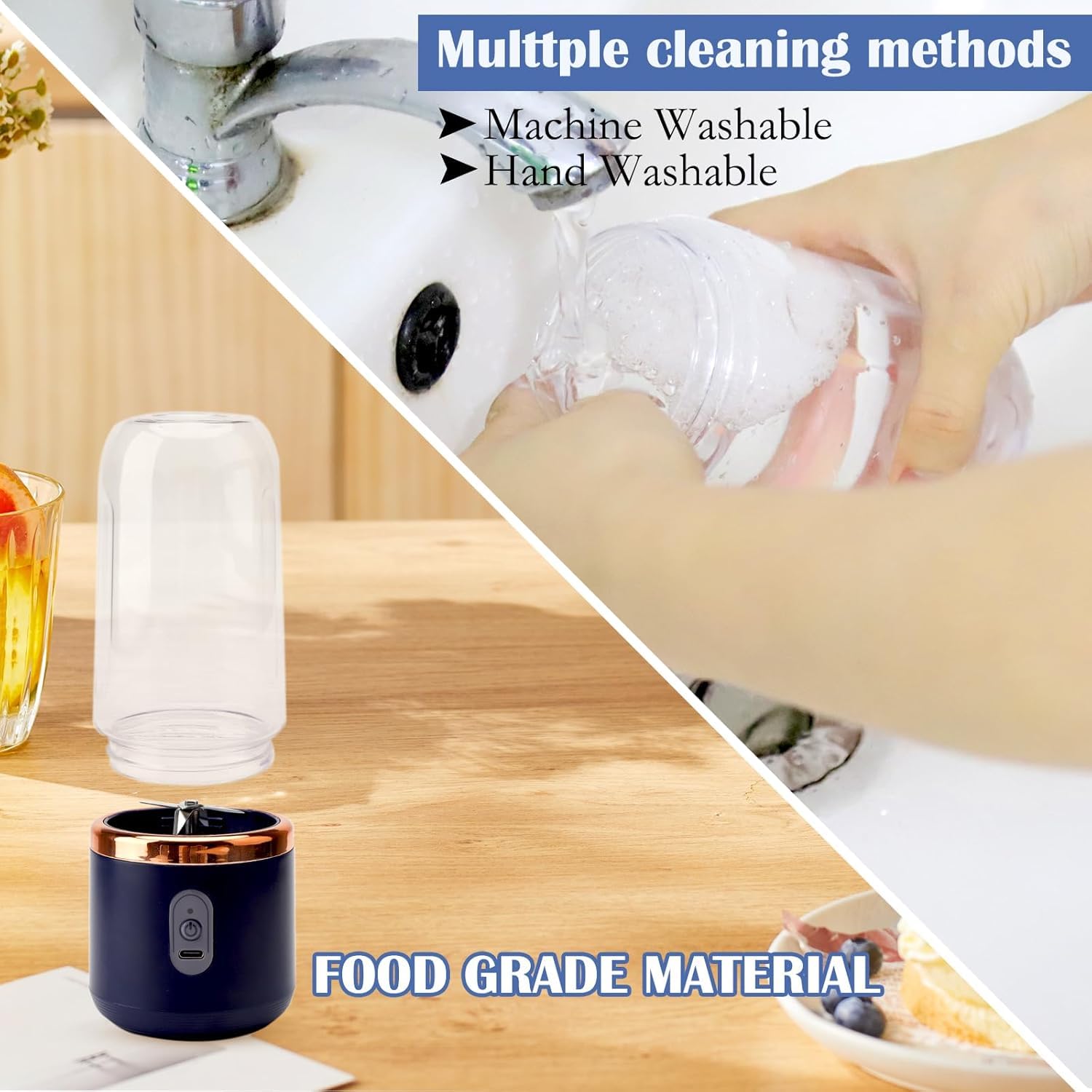 Portable Blender – USB-Rechargeable Smoothie Maker (6 Blades, Crushes Ice, 400 ml)